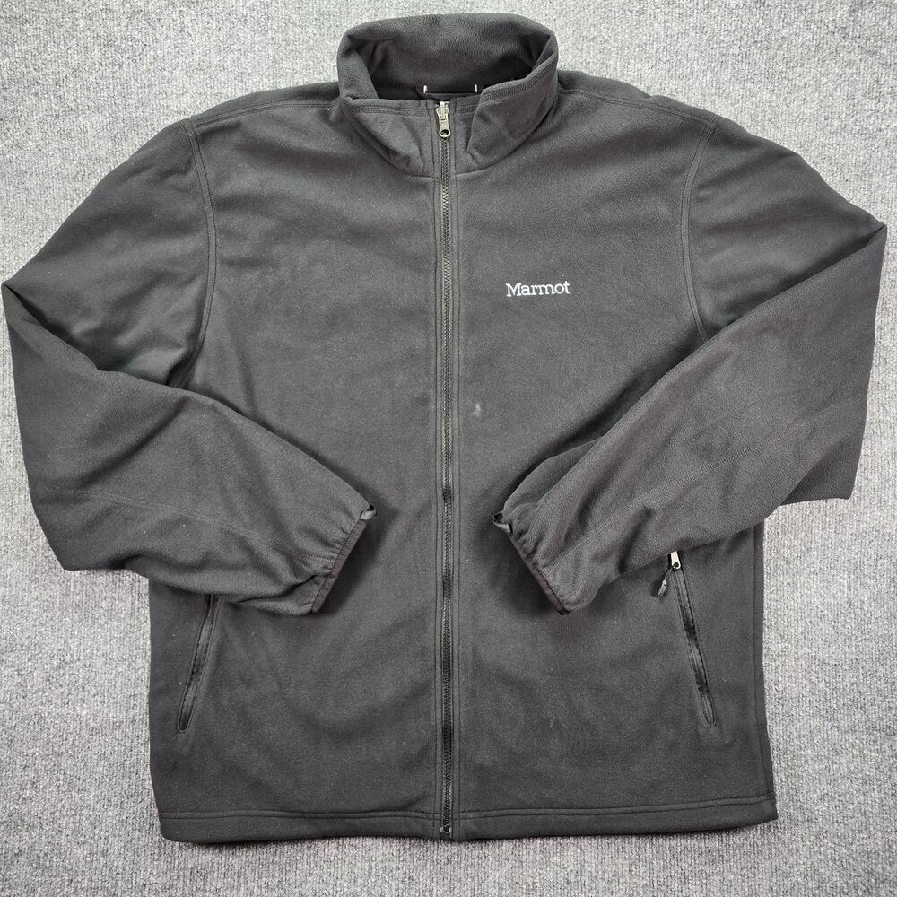 Marmot Jacket Mens XXL 2XL Black Fleece Full Zip Outdoor Pockets Long Sleeve - Picture 1 of 6
